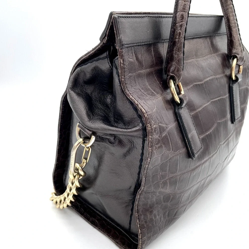 Plinio Visona 100% Genuine Leather Tooled Style Gator Top Handle Crossbody Bag